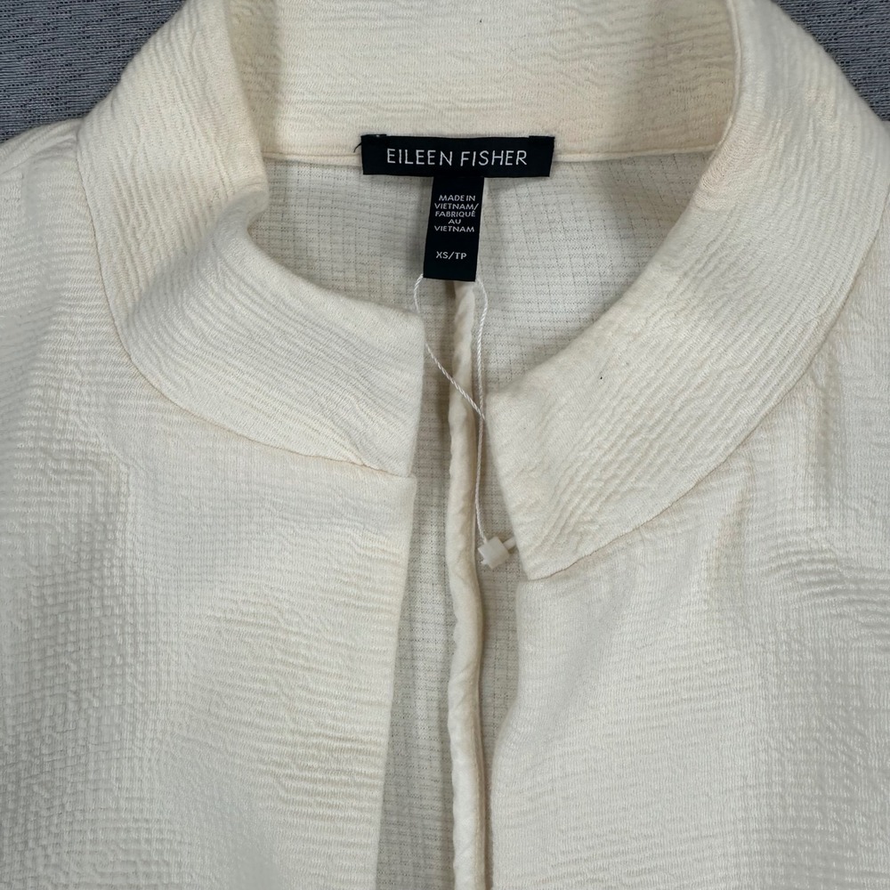 Eileen Fisher Cardigan Womens XS Cream Textured Cotton Stand Collar Open Front - Picture 2 of 10